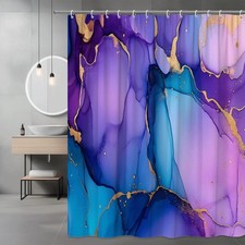 Abstract Purple and Blue Shower Curtain with Gold Accents
