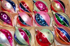 Lot VTG Glass Harlequin Striped Glitter DROP Large Christmas Ornaments Poland