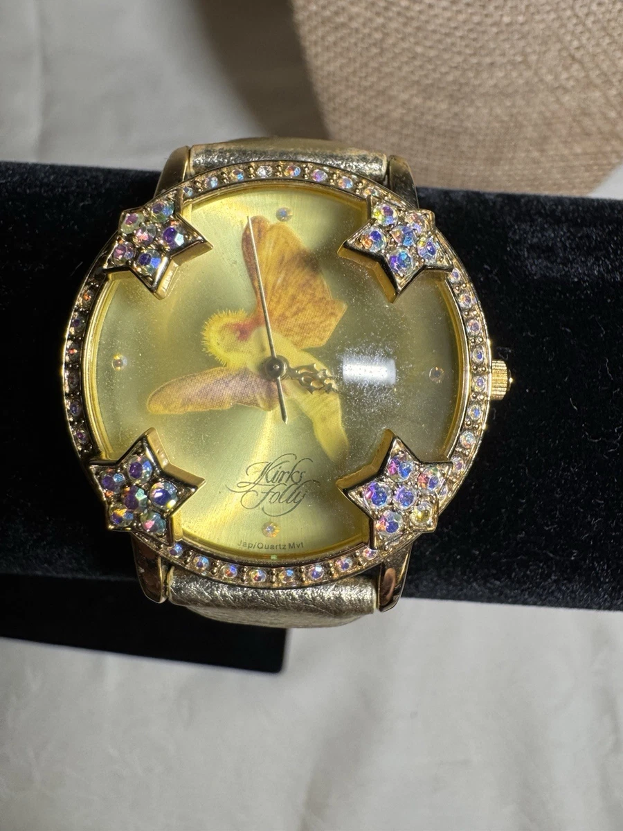 Kirks Folly Crystal Watch Bangle Bracelet Gold Leopard Print 