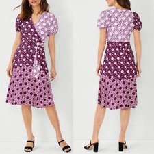 Ann Taylor NWT Mixed Floral Faux Wrap Midi Dress Puff Slv Cottagecore Sz 4P 189