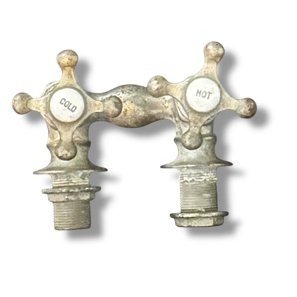 Vintage Old Farmhouse Hot Cold Faucet Claw Foot Bathtub Bath Tub Brass - Image 2 of 4