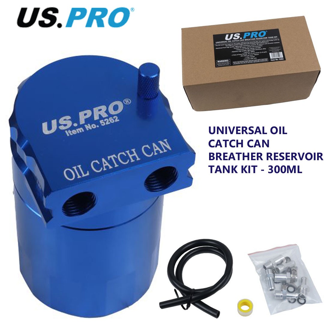 US PRO Universal Oil Catch Can Breather Reservoir Tank Kit Blue 300ml