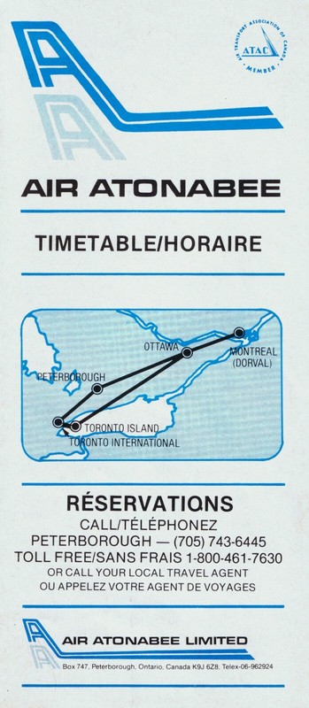 Air Atonabee (Canada) Timetable  August 9, 1981 =