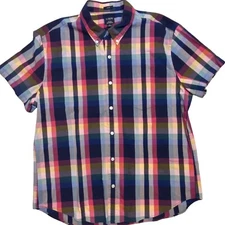 J. Crew Short Sleeve Button Down Flex Washed Slim Plaid Button Down Men’s Sz XL