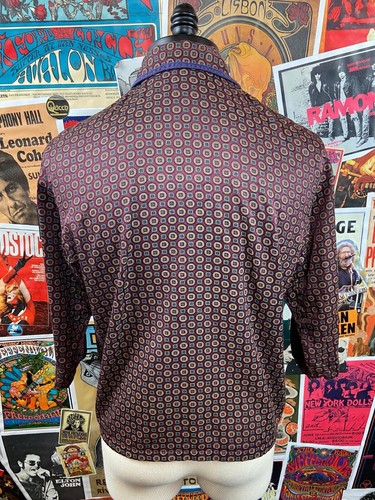 Vintage Men's 50s-60s Red Mod Geometric Print Pajama Lounge Shirt - Picture 5 of 6