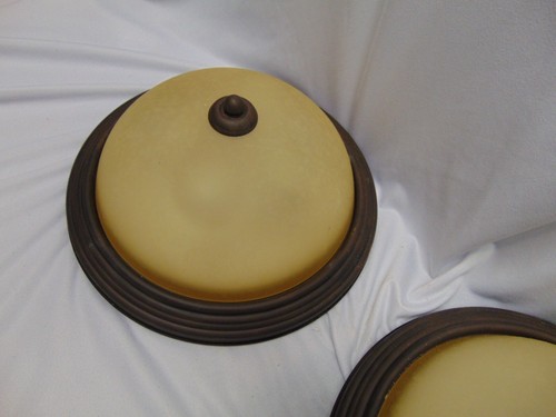 Pair of Quoizel overhead Sconce frosted dome lights 13" round brown color - Picture 6 of 8