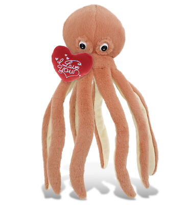 PLUSH I LOVE YOU RED HEART - SUPER-SOFT PLUSH - ORANGE OCTOPUS 15''