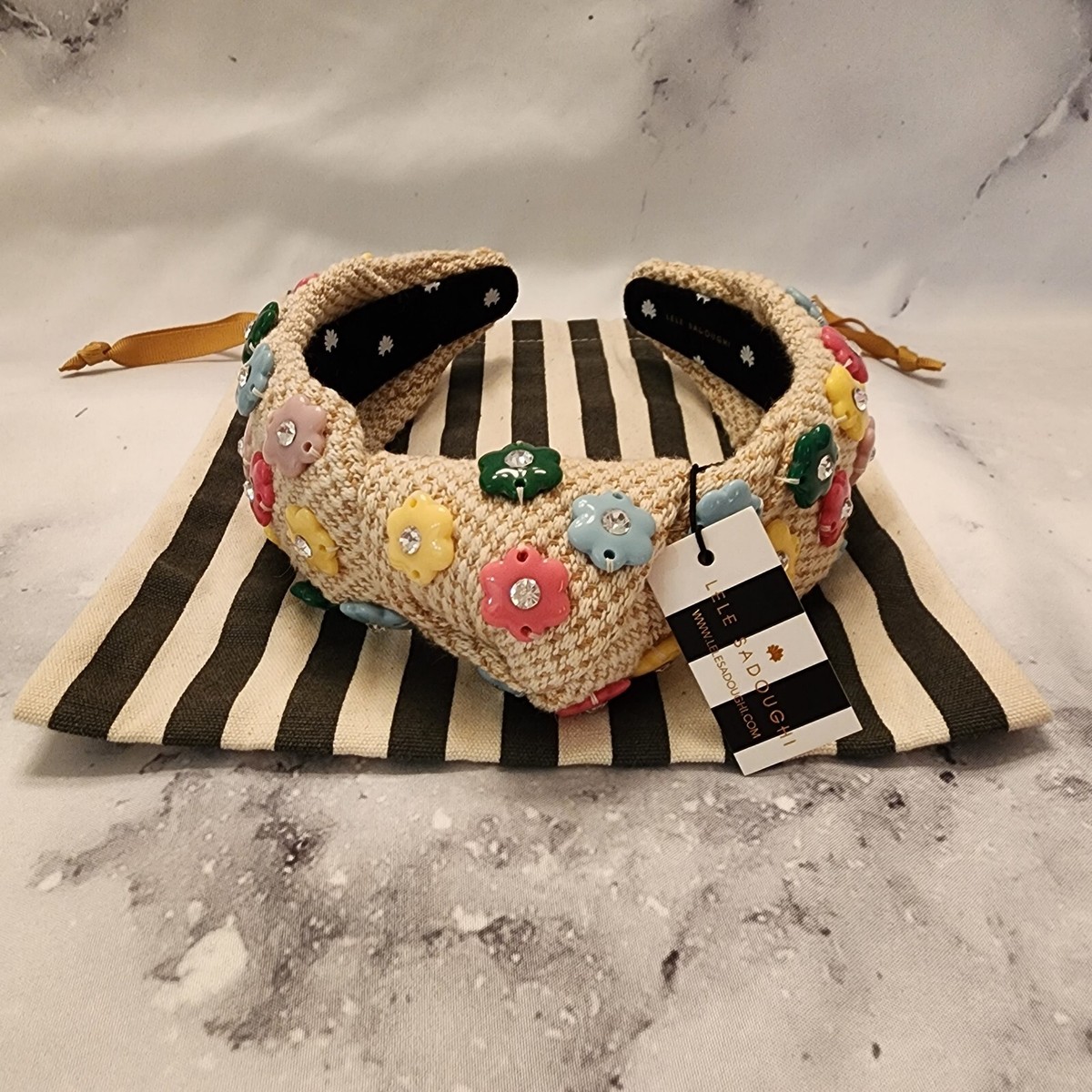 NWT Lele Sadoughi Mommy & Me Daphne Floral Headband Set of 2 NWT $195 | Lele Sadoughi Daphne Floral Charm Knotted  main image 2