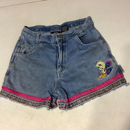Vintage Girls Shorts Jean Denim Looney Tunes Tweety Bird Size 10 Y2K 90s