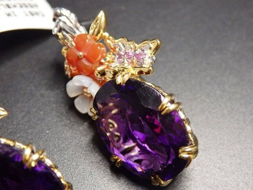 Gems en Vogue 16.27 ct African Amethyst and Carved Flower Drop Earrings - Picture 4 of 6