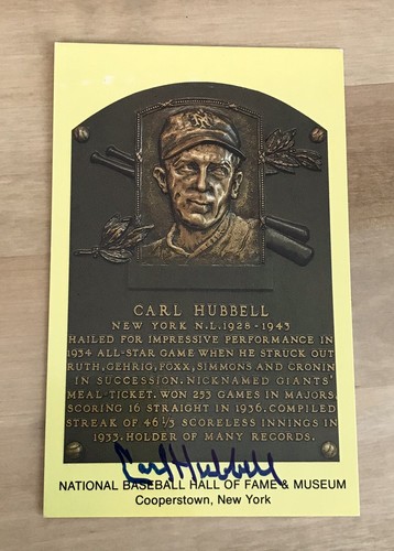 Carl Hubbell Autographed Signed HOF Postcard, JSA Giants