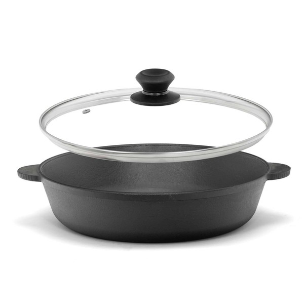 Ø28Cm Gusseisenpfanne Mit Glasdeckel BräTer Schmortopf Aus Gusseisen-image