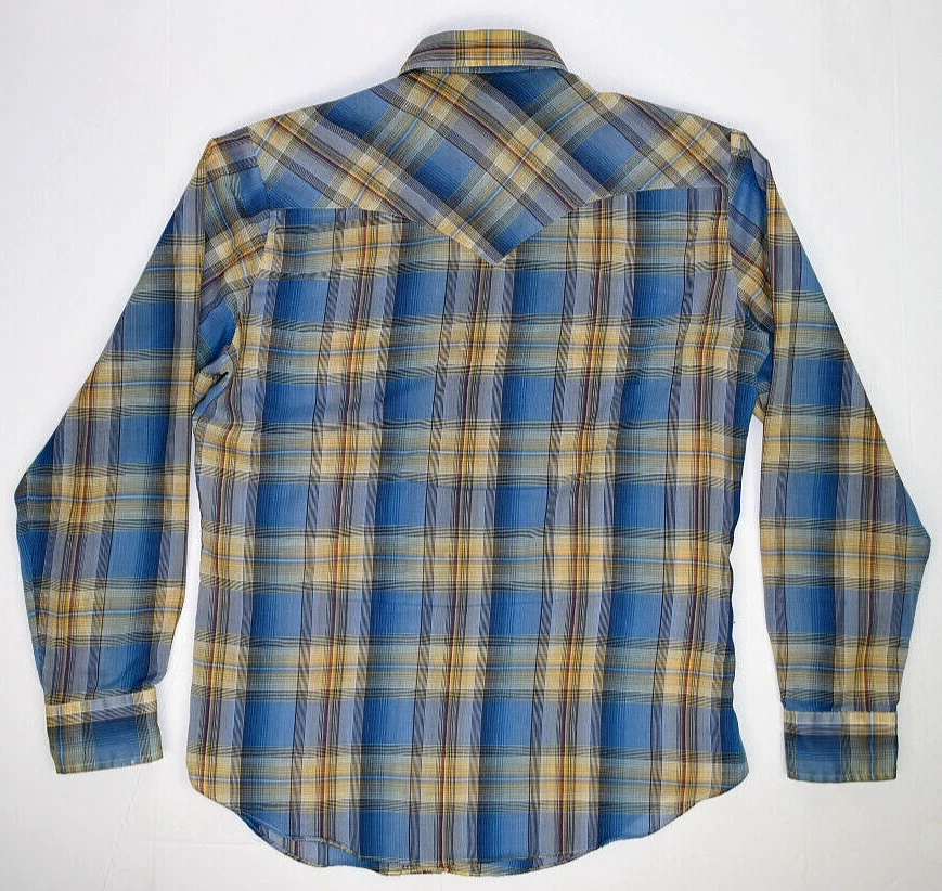 Camisa Western De Colección Levis Big E Cuadros Talla M/L Años 70 Azul Dorado Cobain Especial Foto 4 de 4