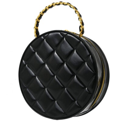 Chanel Black Patent Leather Round Vanity Handbag 133973 | eBay
