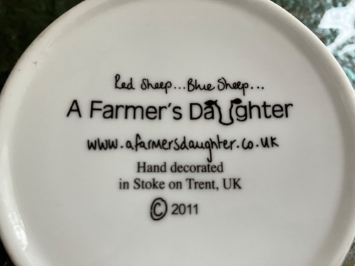 Red Sheep Blue Sheep Mug Hand Decorated A Farmers Daughter 2011 Stoke on Trent - Picture 8 of 8