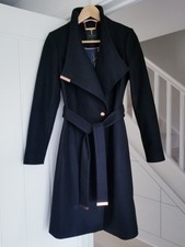 Ted Baker Black Sandra Wool Wrap Coat Size 1 Uk 8 Cashmere Belted Rose Gold