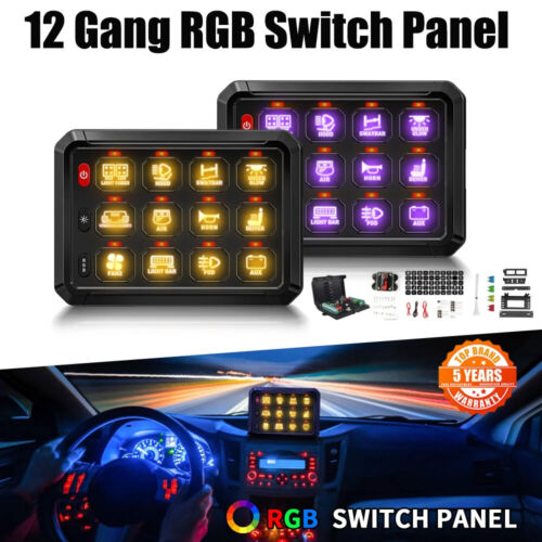 RGB 12 Gang Camper Van RV 12V 24V LED Light Switch Control Panel Relay System UK - Zdjęcie 1 z 14