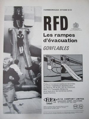 9/1968 PUB RFD SAFETY ESCAPE SLIDE RAMPE DE SECOURS AUFBLASBAR ORIGINAL FRANZÖSISCHE ANZEIGE