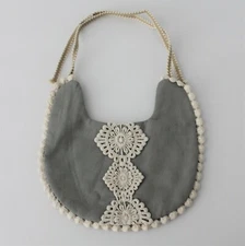 Baby Bib For Girls Reversible Waterproof Handmade Color Grey NEW
