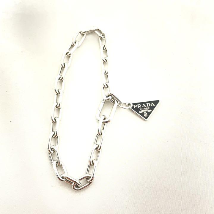 PRADA - PRADA ストラップ PRADA Triangle Logo Bracelet - Silver Tone, Size Small (S