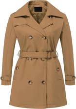Chrisuno Women's Plus Size Double Breasted Trench Coats Mid-length Belted Overco