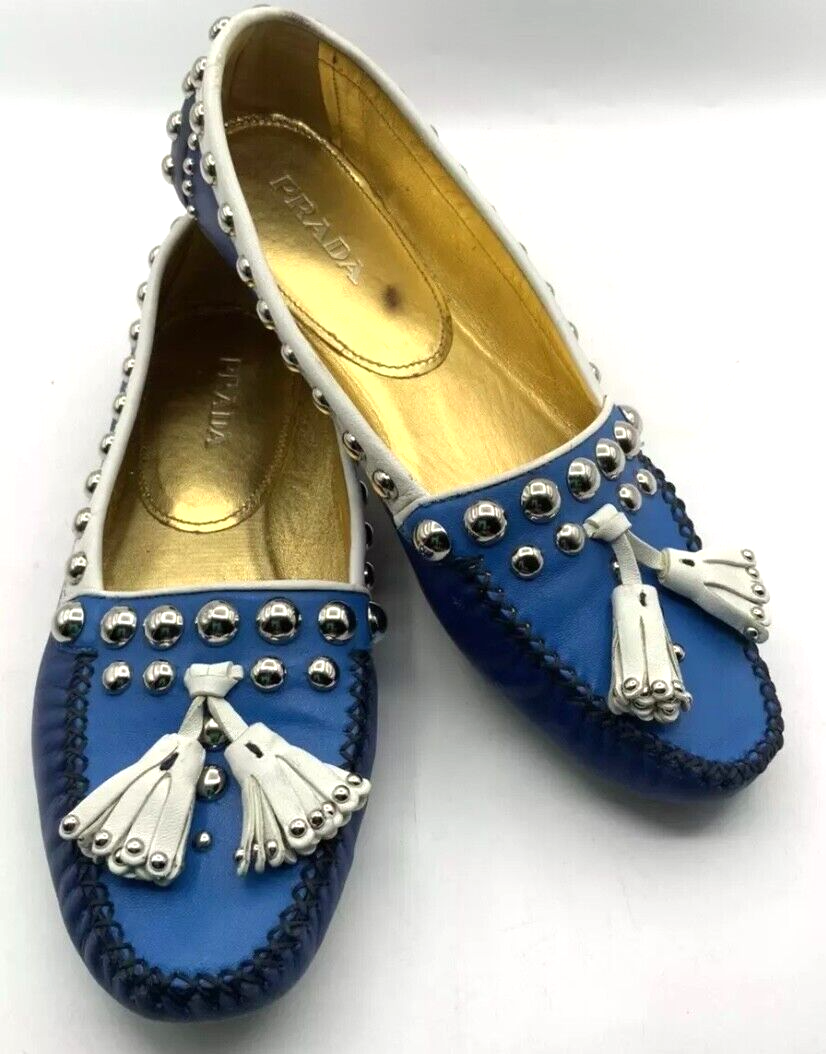 Prada Leather Ballerina Flats 1D779E Size US 8-image