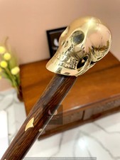 Solid Brass skull head Handle Vintage Designer Wooden Walking Stick Cane Antique