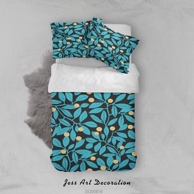 3D Leaves Berry Pattern Quilt Cover Set Bedding Sets Pillowcases Queen 2