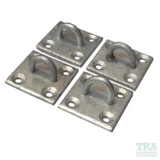 4 x Galvanised Eye Staple on Square Plates - 50mm x 50mm Mooring Tethering Plate