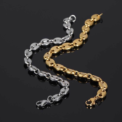 6-11 mm Edelstahl vergoldet Kaffeebohnen Hip Hop Kubanische Halskette Armband - Bild 16 von 22