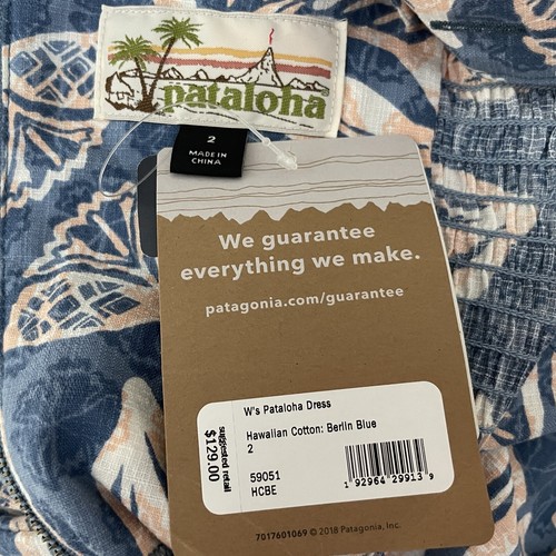 Patagonia Pataloha Dress Size 2 Hawaiian Cotton Berlin Blue Tropical Floral NWT - Picture 9 of 12