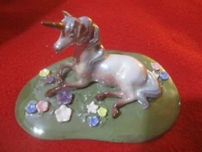 Vintage Hagen Renaker HR Green Luster Glazed Lying Unicorn on Base New