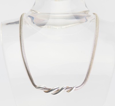 Vintage 999 sterling silver flat snake modernist detail necklace USA