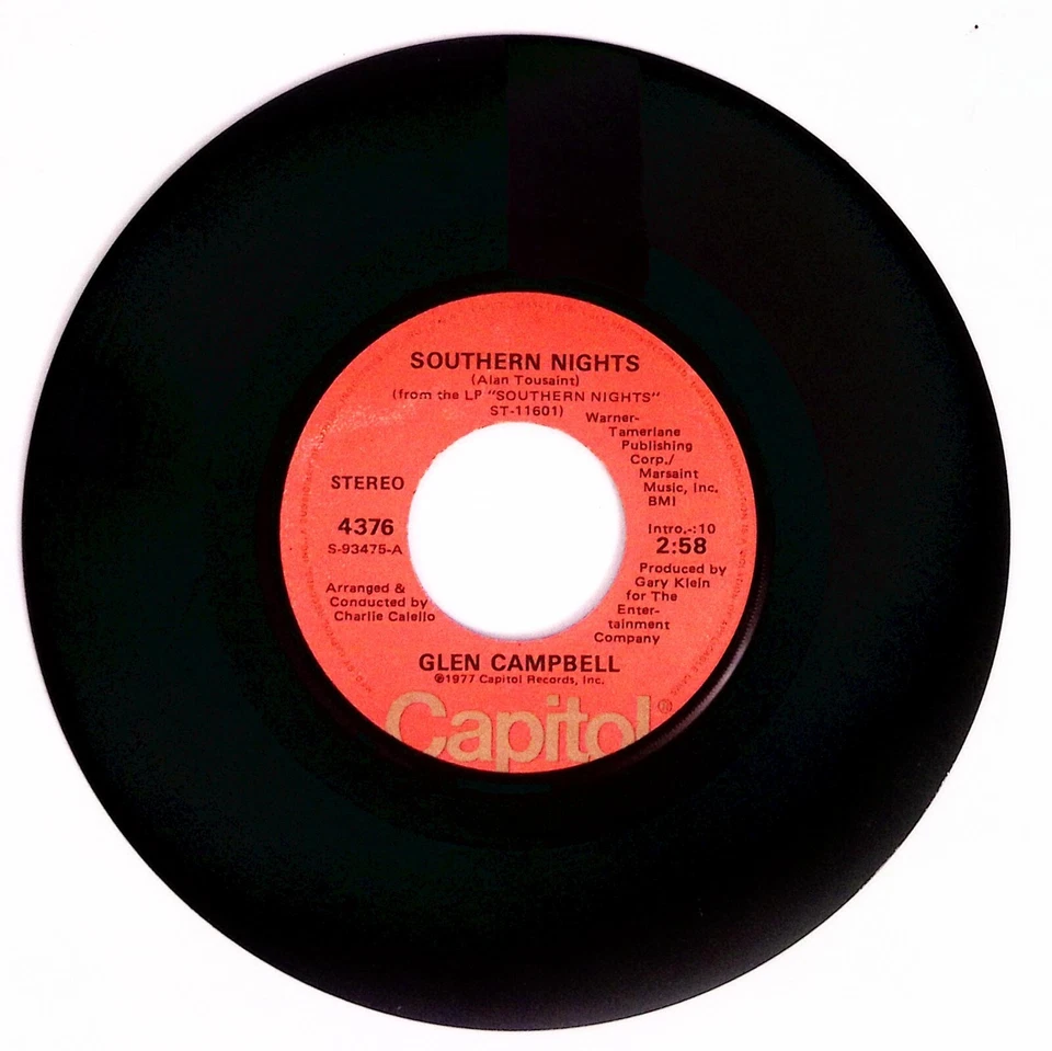 GLEN CAMPBELL WILLIAM TELL OVERTURE/SOUTHERN NIGHTS CAPITOL REC. VINYL 45 75-108 Foto 3 de 3