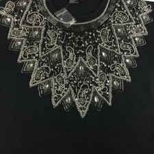 80s Women's Size Small Embellished Sequin Beads Rhinestones Sweater Black