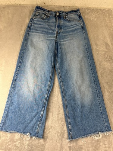Rag & Bone Maya High-Rise Ankle Wide Leg Jean Tulip Size 28 Button Fly Raw Hem