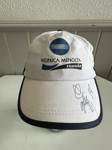 Vintage Makito Konica Minolta Honda Motorcycle Racing White Strapback Signed Hat