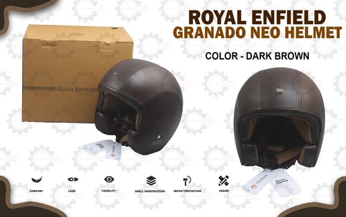 Royal Enfield "Neo Leather Dark Brown Granado Helmet" M,L,XL - Foto 1 di 9