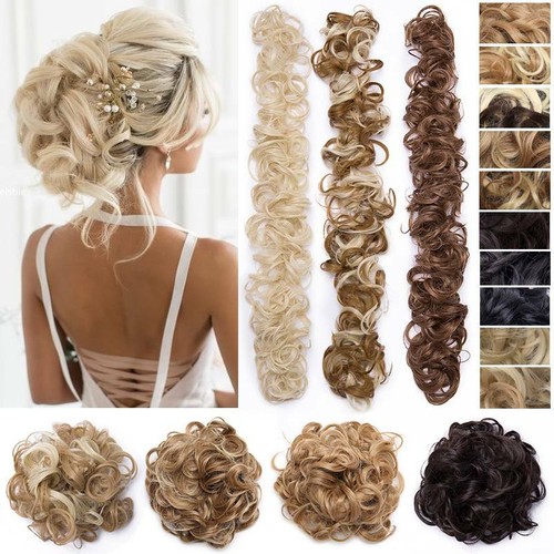 MEGA THICK Curly Chignon Messy Bun Updo Clip in as Real Human Hair Extensions - Picture 8 of 26