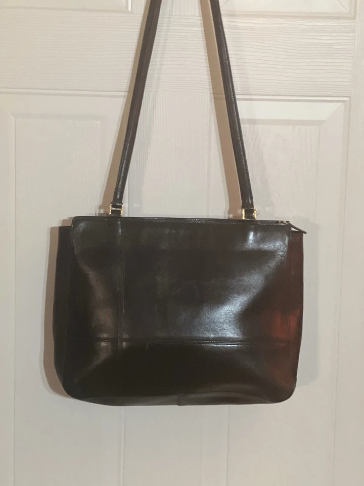  Vintage Etienne Aigner Genuine Soft Leather Large Shoulder Tote Bag Black  - Image 3 of 4