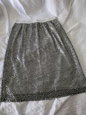 Ashley Stewart Women's Silver Sequence Elastic Waist Skirt. 18/20 Plus 19'' Long