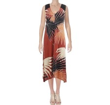 Rachel Roy Women's Tropical Leaf Print Criss Cross Back Sleeveless Maxi Dress