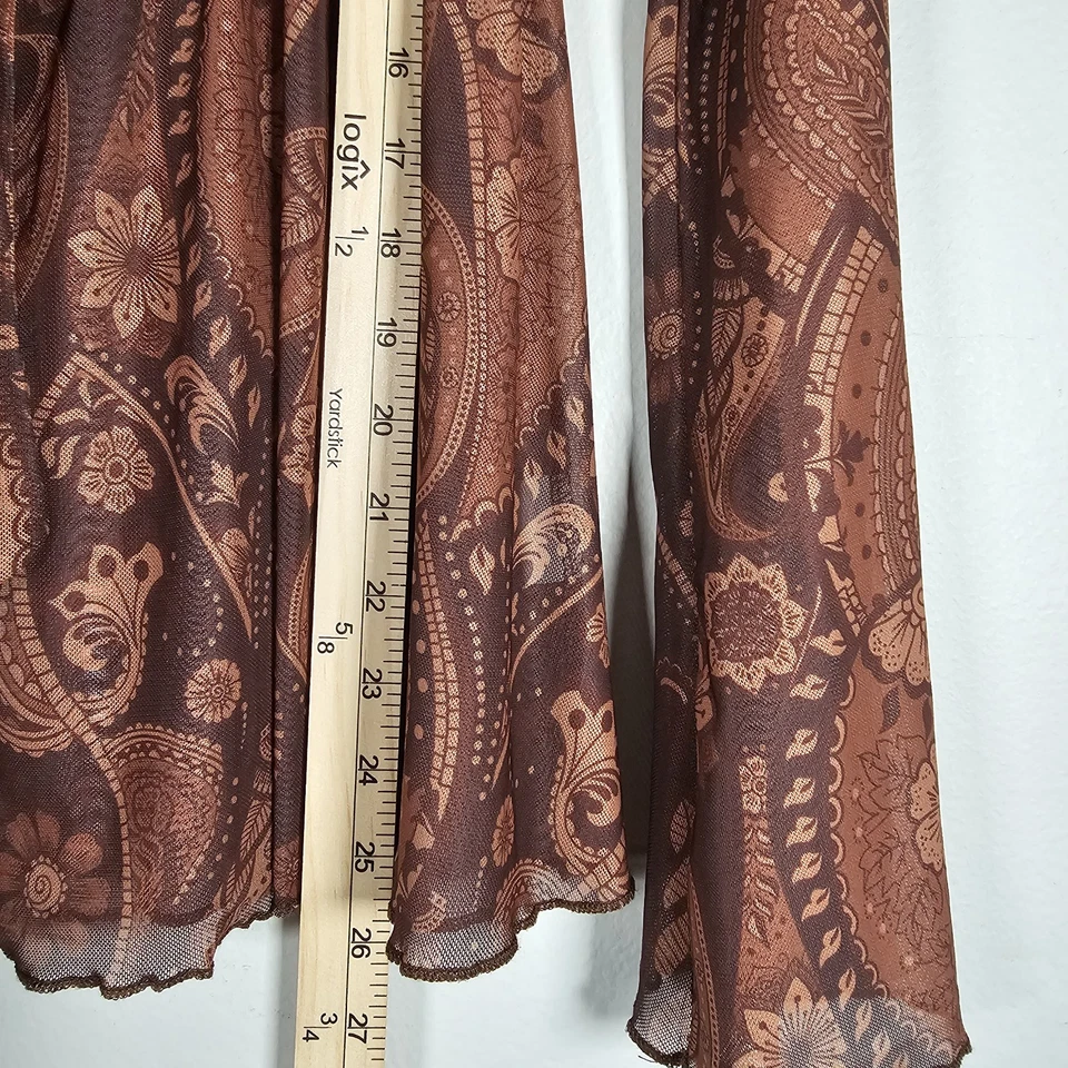 Top Babydoll Mujer Mediano Y2K Malla Transparente Marrón Paisley Hada Capricho Elástico Foto 3 de 4