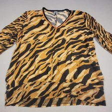 Blank London Tiger Print Top V Neck Long Sleeve Blouse Size Medium UK Boutique