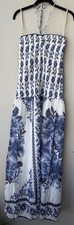 Farm Rio M Summer Fruit Scarf Maxi Dress Smocked Top Blue White $298