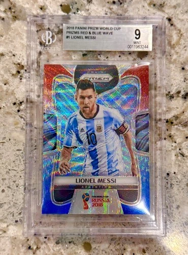 Lionel Messi 2018 Panini Prizm World Cup Red & Blue Wave SP #1 BGS 9 Mint