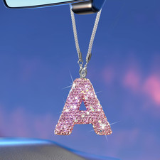 Bling Pink Car Accessories for Women Letter Charm, Rainbow Color Rear View Mirro