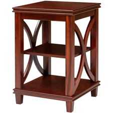 eHemco Solid Wood Square End Table with X-Design and Shelves,Cherry(Collectible)