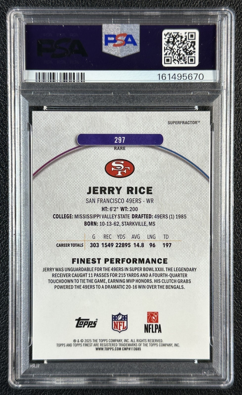 1/1 JERRY RICE PSA 10 2025 TOPPS FINEST #297 RARE SUPERFRACTOR 1/1 49ERS view 2