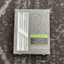 Vintage CROSS CHROME Ballpoint Pen  Pencil Set Chrome AT0171-1 Brand New In Box